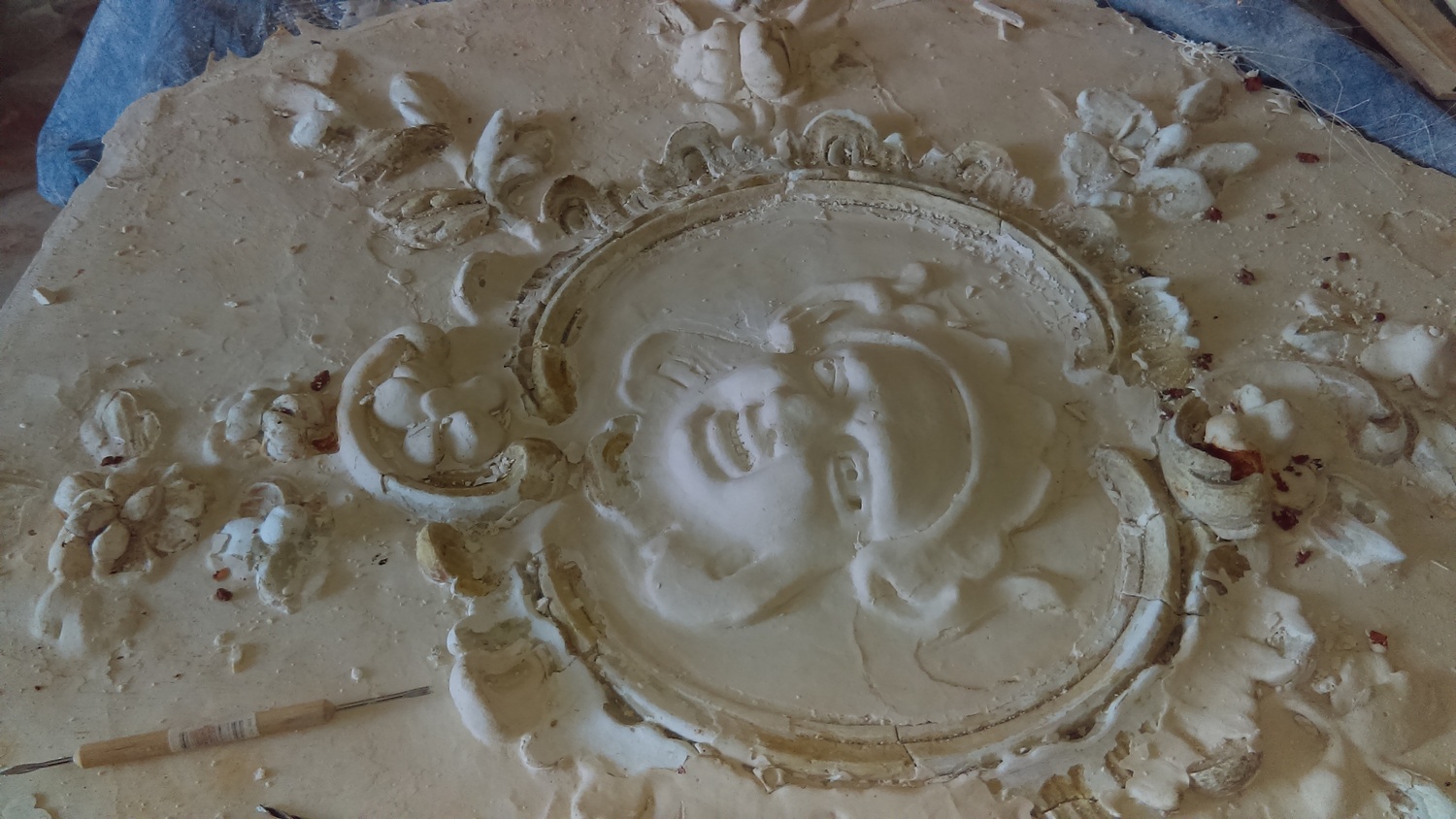 plâtre-décors-plafonds-badigeon-Larnagol-château-cabinet de travail 016
